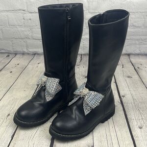 Kurt Geiger Kennsington Boots Youth Size 11 M Black Knee High Rhinestone Bow